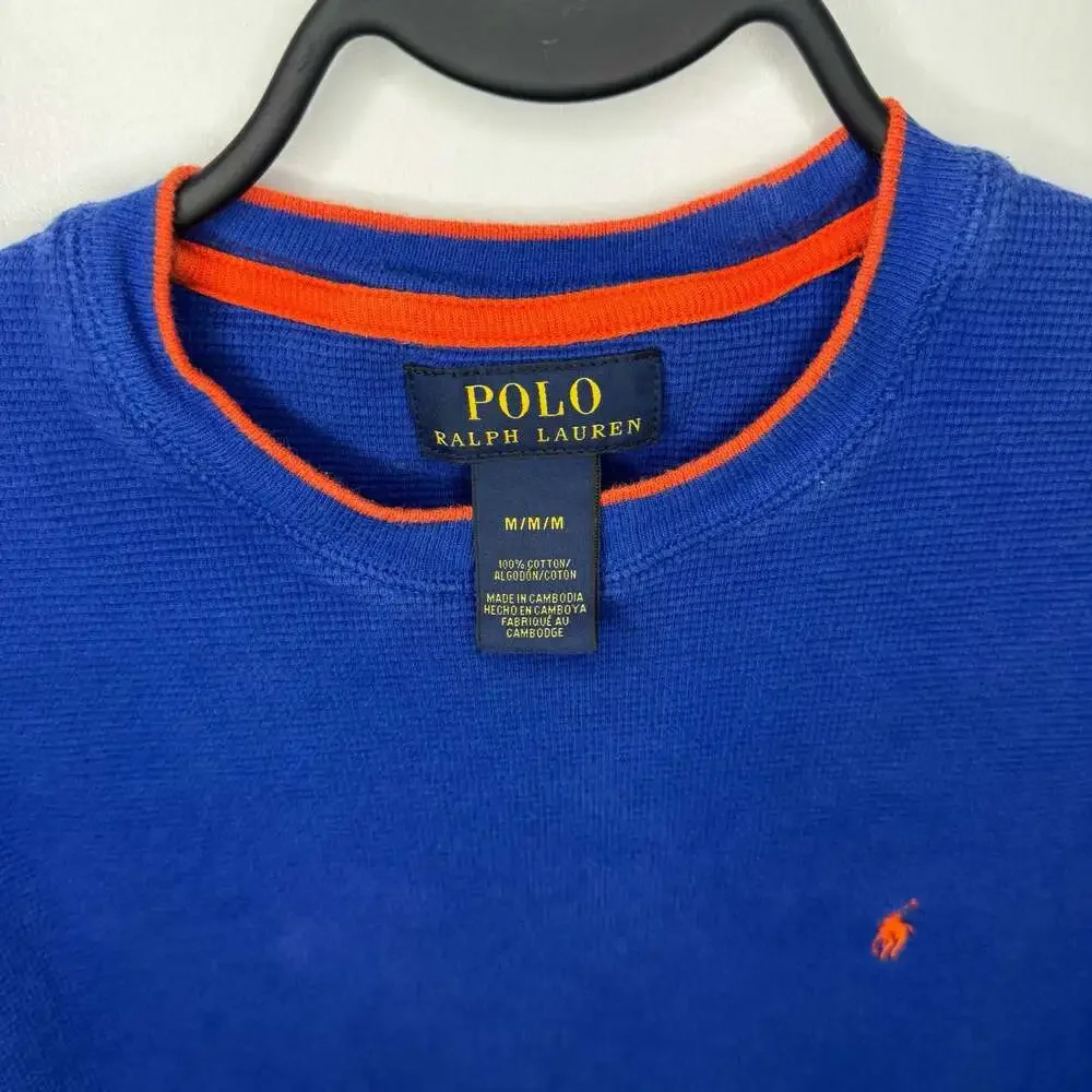 Polo Ralph Lauren Blue Waffle Knit Thermal Long Sleeve Crewneck Shirt Medium